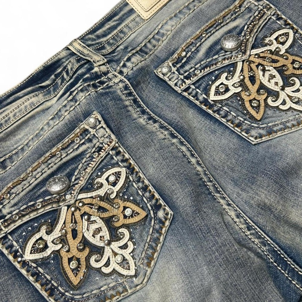 Sexy Couture Blue Bootcut Jeans Rhinestone Button Detail Y2K Style Denim Jeans